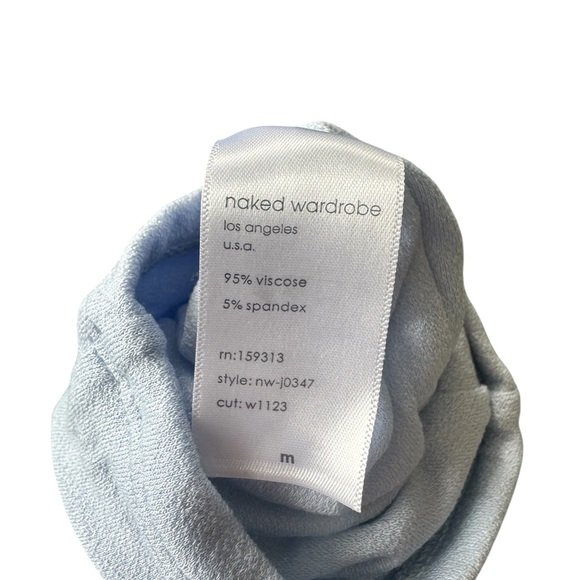 NWT Naked Wardrobe Light Blue Jumpsuit M V Neck Bodycon Full Length - Picture 5 of 9